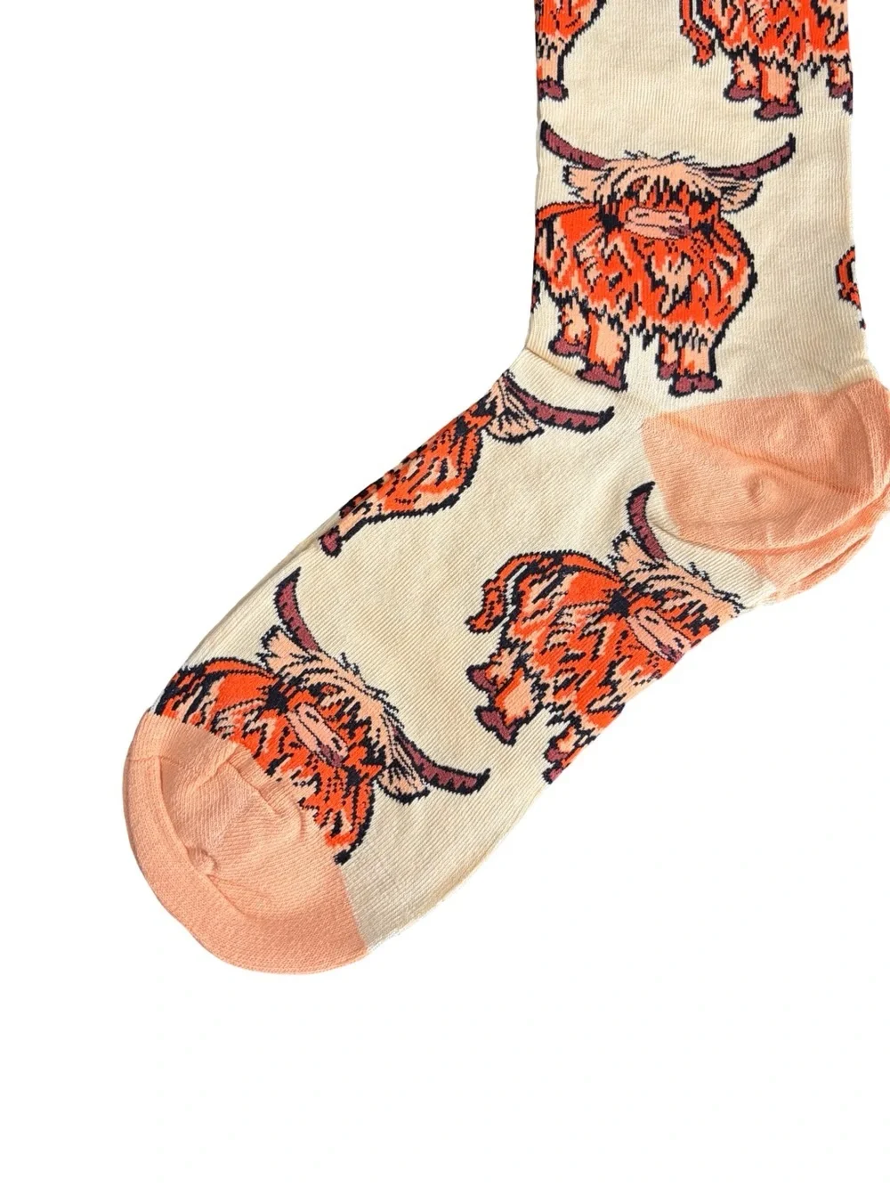 Highland Cow Novelty Crew Socks Cream Peach